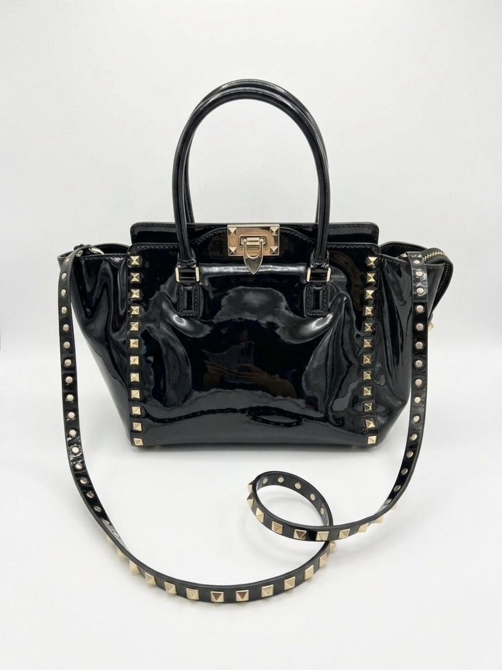 EUC Valentino Garavani Rockstud Patent Leather Satchel Bag